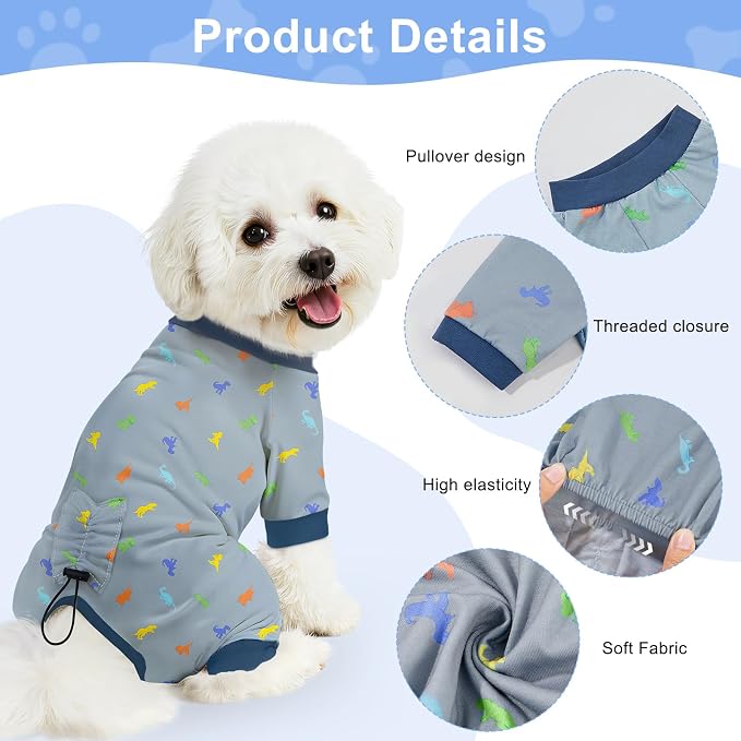 Bienbee Dog Pajamas, 4 Pack Adjustable Onesies for Small to Large Dogs L | Dog Shedding Suit with Soft Fabric, Breathable & Stretchy, and Adjustable Back Length for Sleeping Lounging and Daily Use
