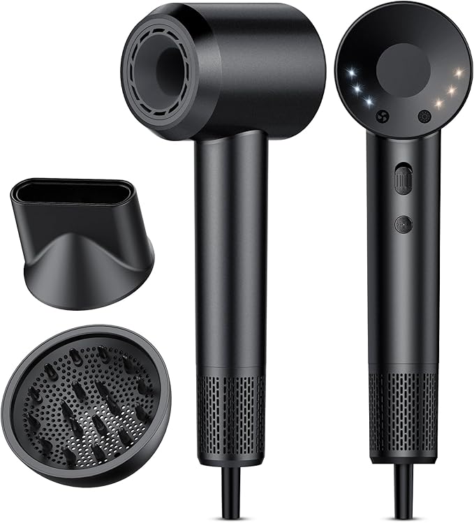 aowoka Hair Dryer, 160000 RPM Professional High Speed Ionic Blow Dryer 500 Million Negative Ions & Heat-Control & Low Noise Hairdryer for Faster Drying, No Heat Damage, Travel with Diffuser（Black）