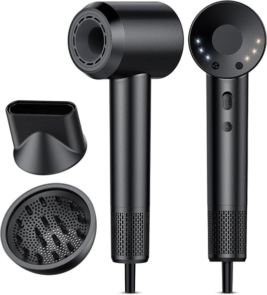 aowoka Hair Dryer, 160000 RPM Professional High Speed Ionic Blow Dryer 500 Million Negative Ions & Heat-Control & Low Noise Hairdryer for Faster Drying, No Heat Damage, Travel with Diffuser（Black）