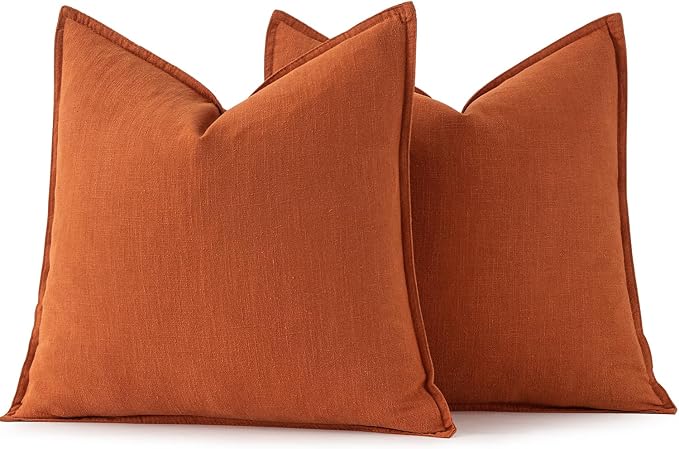 MIULEE Decorative Linen Euro Sham Pillow Covers 24x24 Burnt Orange | Boho Farmhouse Fall Autumn Couch Throw Pillows for Bed, Pack of 2 Accent Modern Pillowcases, Sofa Livingroom Home Decor