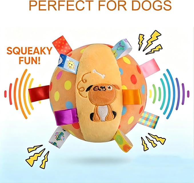Squeaky Hanging Dog Toy, Colorful Squeaky Hanging Dog Training Toy, Interactive Fetch Play Ball, 6-Inch Soft Ball with Cotton and Built-in Bell for Dogs & Small to Large Dog