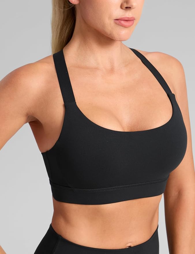 CRZ YOGA Butterbreeze Wide Y-Strap Back Sports Bras for Women - Training Gym Square Neck Adjustable Racerback Padded Top