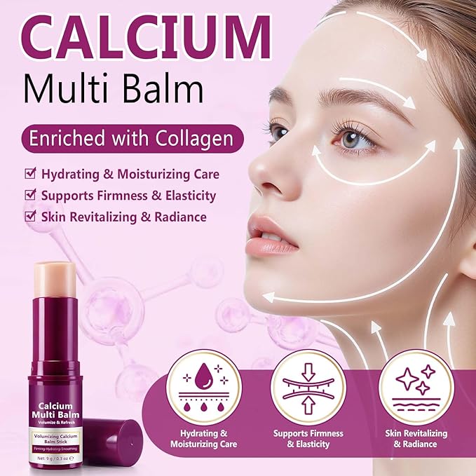 Calcium Volume Multi Balm Stick, 2Pcs Calcium Balm Stick, Nourishing Skin Tightening, Support Elasticity & Hydration, for Face, Eye & Neck Hydrating Make Up Base Moisture