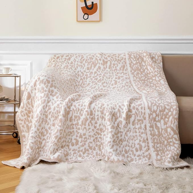 MH MYLUNE HOME Ultra Soft Leopard Throw Blanket Plush, Khaki, 71"x78" | Reversible Cheetah Print Blanket, Comfy Fluffy Fuzzy Plush Blanket Throws for Couch Bed, Cozy Blankets for Women Gift