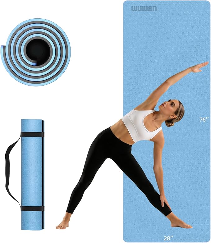 10mm0.4"TPE Yoga Mat Thick Wide Large for Home Workout Carrying Strap | Non Slip Exercise Mats Cushioned Joint-Friendly Stable,76"x28"Extra long Tapis Entrainement Au Sol Fitness,Pilates Gym Travel