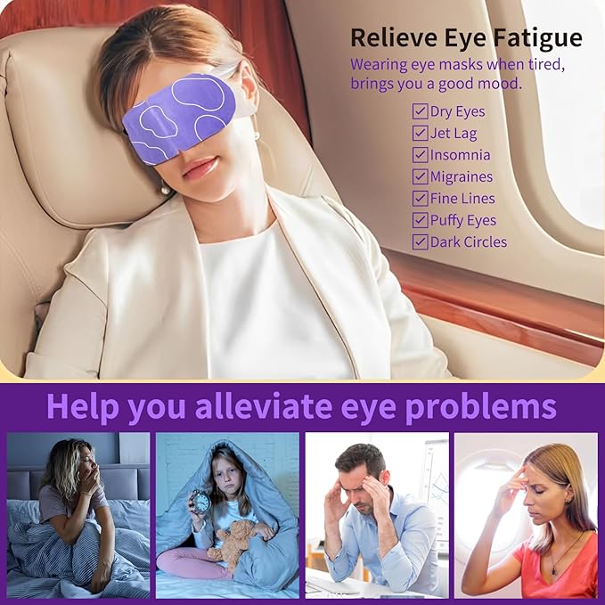 48 Packs Steam Eye Mask for Eyes, Warm Compress Eye Mask, Self Heating Eye Masks Help for Eye Spa, Disposable Heated Eyes Mask for Sleeping Relief Stress Eye Fatigue(Lavender)