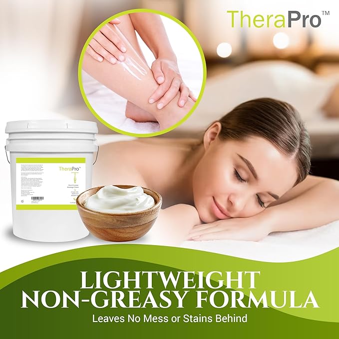 Multi-Purpose Massage Cream by TheraPro - 5 Gallon - Hypoallergenic, Unscented Cream - Massaging Cream Infused with Jojoba, Avocado Oil, Sweet Almond Oil