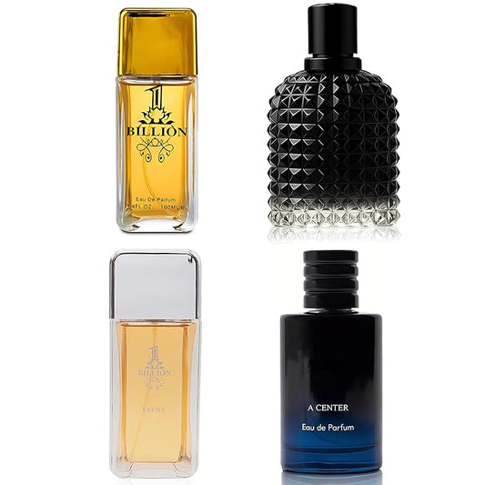 A CENTER Men's Cologne Include 4 Variety Pack Perfume Gift Set- 3.4 Fl Oz Each Eau De Parfume Tobacco,Musk,Woody,Masculine Scent Long Lasting Fragrance(Bundle B)