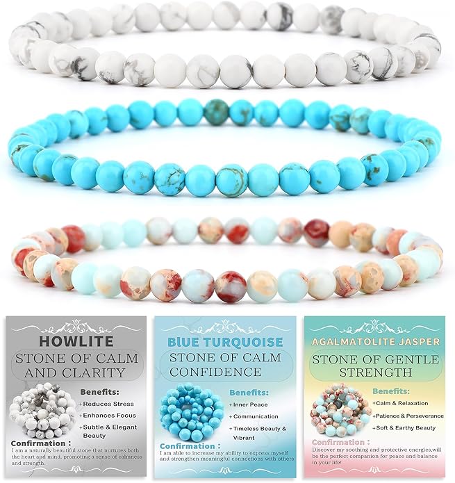 NCB 2.3-Piece 4mm Natural Crystal Gemstone Stretch Bracelets – Handmade Reiki Energy Healing Jewelry for Meditation,Yoga, Unisex