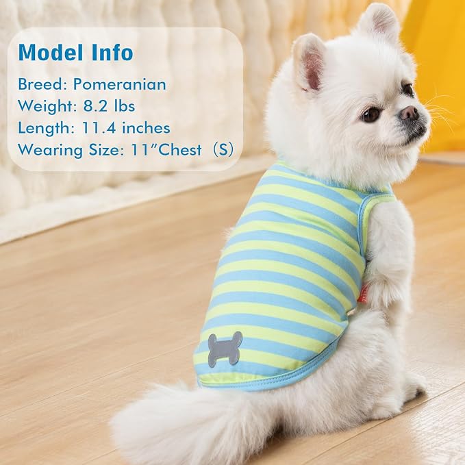 KYEESE 2Pack Cotton Dog Shirt for Small Dogs Soft Striped Tank Top | Reflective for Safety, Lightweight & Breathable, Gentle on Sensitive Skin, Stretchy & Free to Move, Comfortable Daily Wear