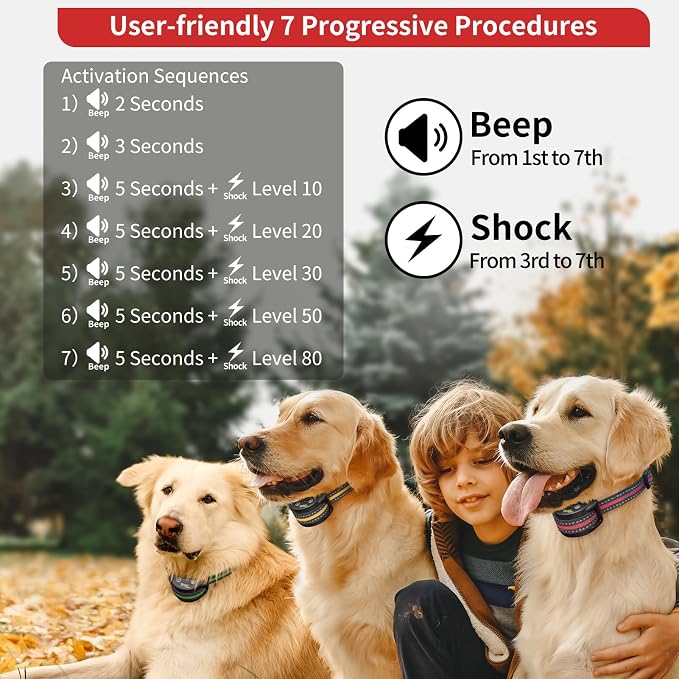 PetJoy Dog Bark Collar 3 Pack, Barking Collars with 5 Adjustable Levels of Sensitivity, Smart Automatic Bark Collar with 7-Stage Escalating Beep-to-Shock Correction