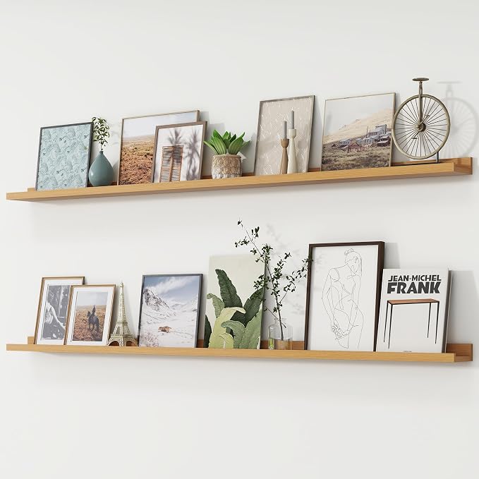 Picture Ledge Shelf, Long Floating Shelves for Wall, 72" W Set of 2, Oak | FSC Certified Engineered Wood, Wall Mounted Bookshelf, for Nursery Living Room Bedroom, Easy Install