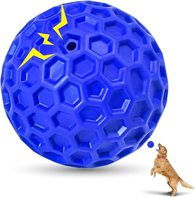 Indestructible Squeaky Dog Ball for Aggressive Chewers, Rubber Interactive Dog Toy for Teething, Relieving Anxiety. Chew Toy for Large, Medium Breeds, Outdoor & Indoor Ball.
