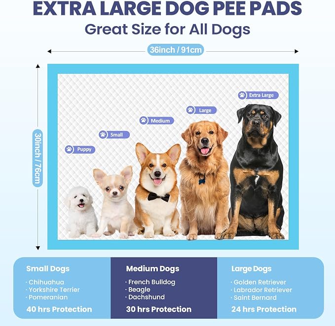SCLOSE Puppy Pads XXL 50 Count 30"x36" Dog Pee Pads Extra Large Wee Wee Pad | Potty Pads Great Value 7-Layers Super Absorbent Leak-Proof Disposable Training Pads for Puppies Doggie Pads Housebreaking