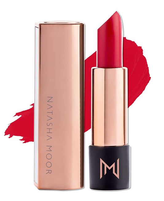 NATASHA MOOR Silk Suede Lipstick: Long-Lasting, Hydrating Semi-Matte Finish - Creamy, Cruelty-Free Formula - Silky Smooth and Highly Pigmented - Mirror for On-the-Go Glamour - POWERFUL