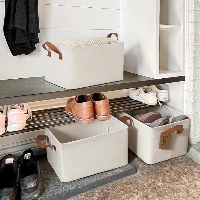 CHICVITA Fabric Storage Bins for Shelves, Metal Frame, 2-Pack, Beige | 20L, 14 ¾" L x 10 ¼" W x 8 ¼" H, Collapsible Design, Towels, Toys & Books Storage, Closet & Living Room Organization