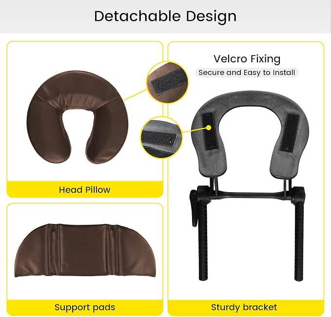 TRENDBOX Face Down Tabletop Massage Kit Adjustable Headrest Pillow - Dark Brown
