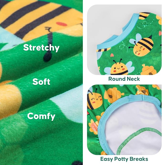 KYEESE Velvet Dog Pajamas for Medium Large Dogs Soft Onesie, Little Bee | 4-Way Stretch, Lightweight & Breathable, Reduces Shedding, Gentle on Sensitive Skin, Recovery Support, Easy Potty Breaks