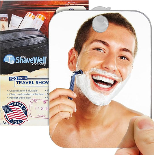 Shave Well Travel Anti-Fog Shaving Mirror | Portable Fogless Hanging Bathroom Shower Mirror with Handheld Option for Men and Women | Includes Long-Lasting Reusable Suction for Wall