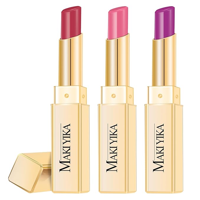 3Pc Moisture Lipsticks for Women Pink Purple Berry Lipstick Hydrate Tinted Lip Balm for Dry Cracked Lips Glossy Lip Color, MA62/65/57
