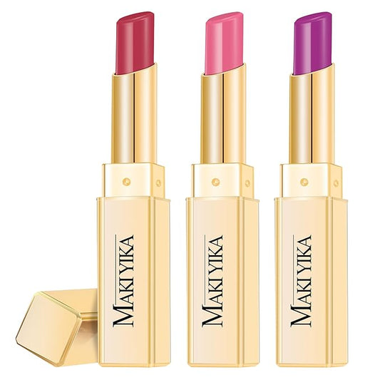 3Pc Moisture Lipsticks for Women Pink Purple Berry Lipstick Hydrate Tinted Lip Balm for Dry Cracked Lips Glossy Lip Color, MA62/65/57