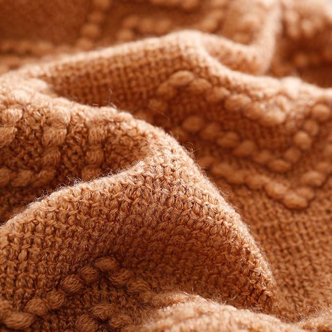 BOURINA Almond Throw Blanket 50x90 Inch Boho Knitted Soft Throw Bed Blanket | Knitted Throw Blanket 50x90 Inches, Soft Lightweight Boho Weave Throw Decorative Couch Blanket for Living Room Bed Runner