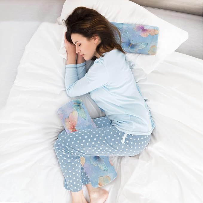 Neck Roll Pillow Bolster Pillows Round Health Memory Foam Long Cervical Cylinder Body Removable Washable Cover Bed Legs Back Yoga Butterfly Blue Pink