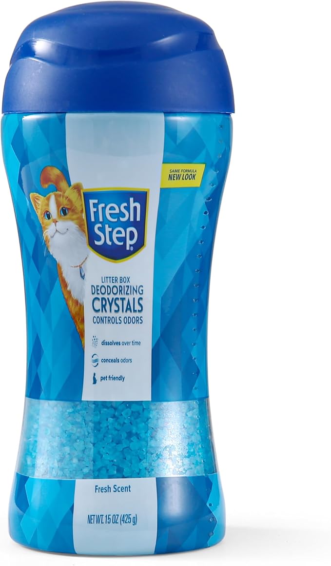 Fresh Step Cat Litter Crystals Deodorizer, Non Toxic Odor Neutralizing Crystals for Litter Boxes That Help Control Smells and Keep Home Areas Fresh, Fresh Scent, 15 Ounce - 3 Pack | Non-toxic crystals neutralize odor at the source in any litter box, ke...