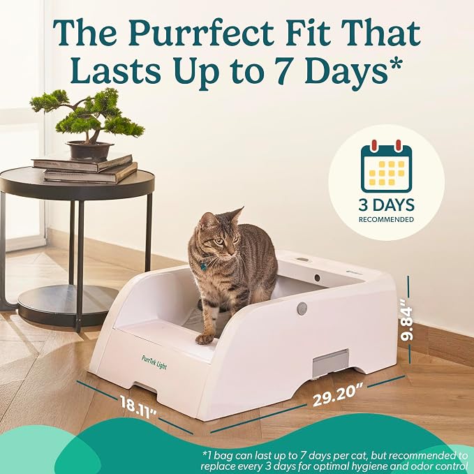 Petcove Self Cleaning Automatic Litter Box for Multi Cat Open Top/Quiet Operation ≤45 dB/Odor Control/Dual Anti-Pinch Safety/Easy App Control with Ultra Fast 5 GHz Wi-Fi - 60 Count Litter Bags