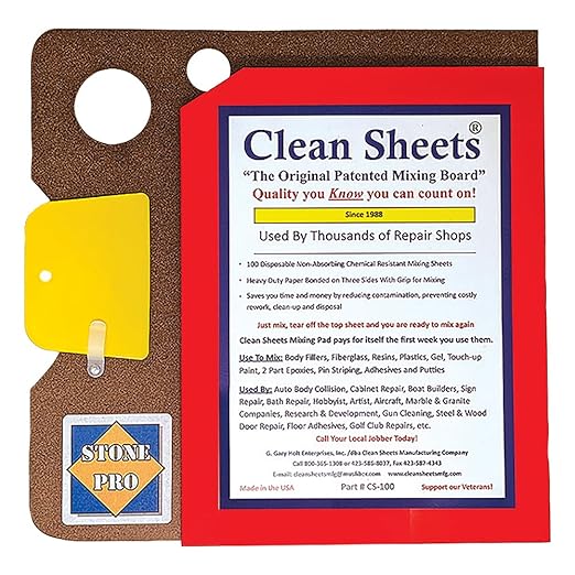 Stone Pro Clean Sheets – 100-Pack Heavy Duty Non-Absorbent Disposable Mixing Sheets for Adhesives, Glues, Epoxy, Body Fillers, Resin, Paint & Putty - Case of 12