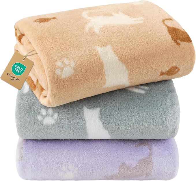 Luciphia 3 Pack Cute Cat Blankets Cozy Small Throw for Pet Puppy,30"x20" | 280GSM Fuzzy Kitten Pet Blankets Washable for Crate Bed Couch Car Indoor - Puppy Essentials Dog Gift