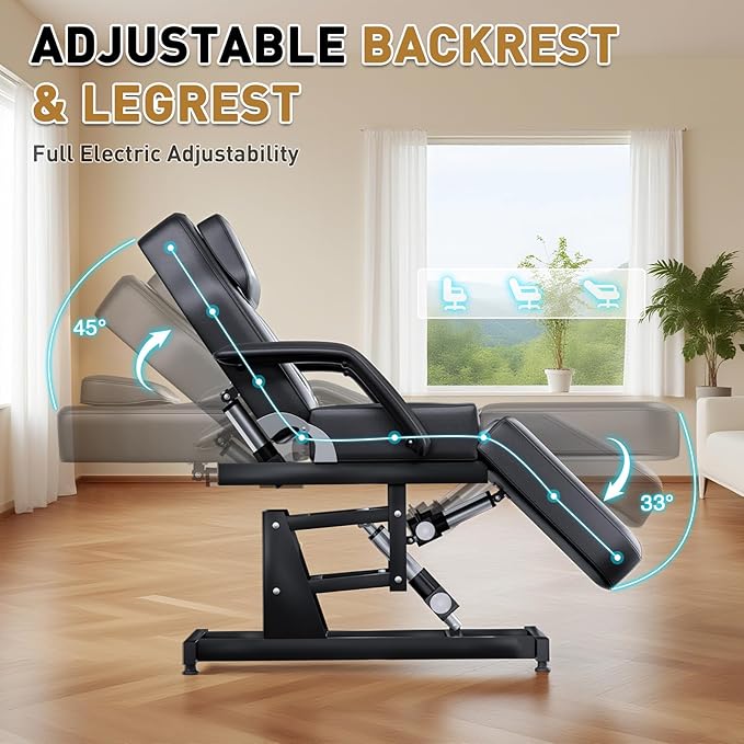 Fully Electric Massage Table with Lift, 1500lbs Capacity - Professional Adjustable Facial Bed for Estheticians, Spa & Waxing, Heavy-Duty 550lbs Capacity 2r1 (Black - Fully)