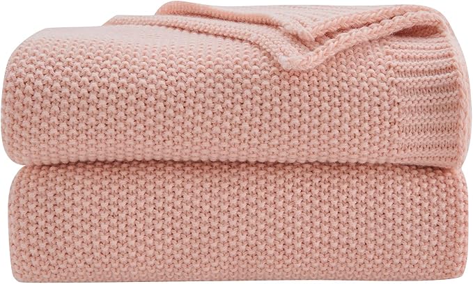 CozeCube Pink Seed Stitch Throw Blanket 50"x60", Farmhouse Decor | Blanket for Couch, Soft Cozy Cable Knit Throw for Bed Sofa Living Room, Lightweight Warm Decorative Christmas Blanket