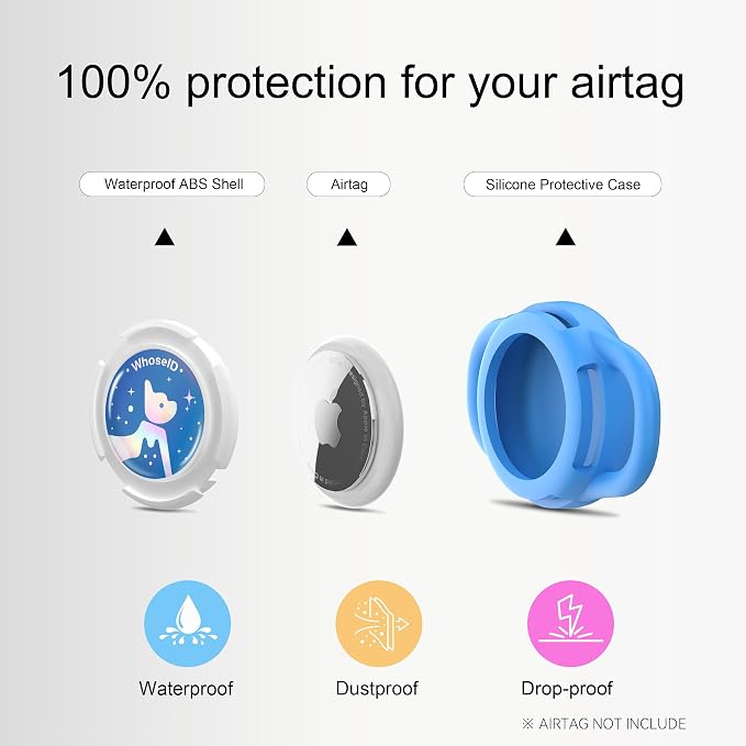 Waterproof AirTag Holder for Dog Collar, Soft Slide-On Dog AirTag Holder | Full-Body Protection, No-Dangle Fit, Ultra-Durable, Lightweight, Tool-Free Installation, Fits Dog & Cat Collars