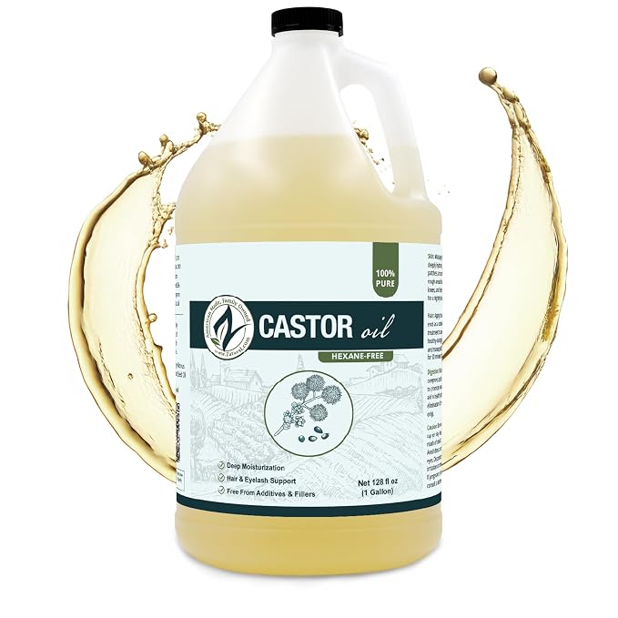 Zatural Castor Oil Naturally Grown 100% Pure Cold Pressed Castor Oil Hexane Free Hair Growth Eylash Serum and Eybrows or Body Wraps and Detox (1 Gallon)