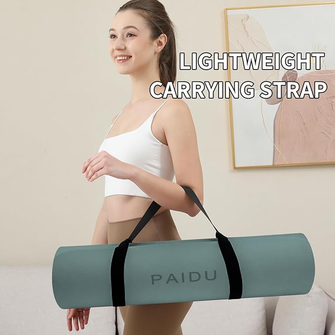 PAIDU Yoga Mat Non Slip Anti-tear,extra thick-2/5 inch（10MM）High Resiliency Professional POE Yoga Mats for Women Men Kids,72"x24"inch,Workout, Yoga, Pilates and Floor Exercise, with Carrier Strap