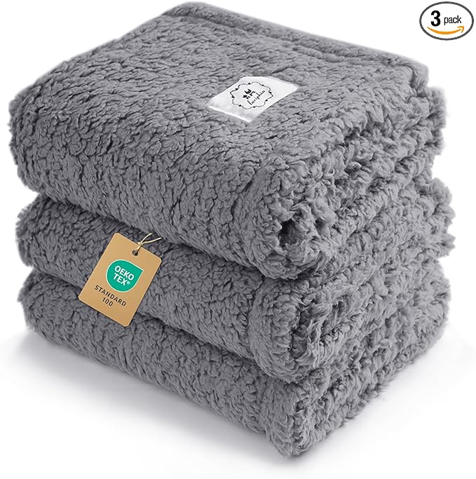1 Pack 3 Calming Blankets Fluffy Premium Fleece Pet Blanket Soft Sherpa Throw for Dog Puppy Cat Grey Large (41" x31'') | Fluffy Throw Blanket Washeble for Crate Bed Couch Indoor. Cozy Pet Blanket, Puppy Essentials Dog gift,Grey,Large