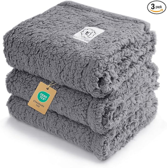 1 Pack 3 Calming Blankets Fluffy Premium Fleece Pet Blanket Soft Sherpa Throw for Dog Puppy Cat Grey Large (41" x31'') | Fluffy Throw Blanket Washeble for Crate Bed Couch Indoor. Cozy Pet Blanket, Puppy Essentials Dog gift,Grey,Large