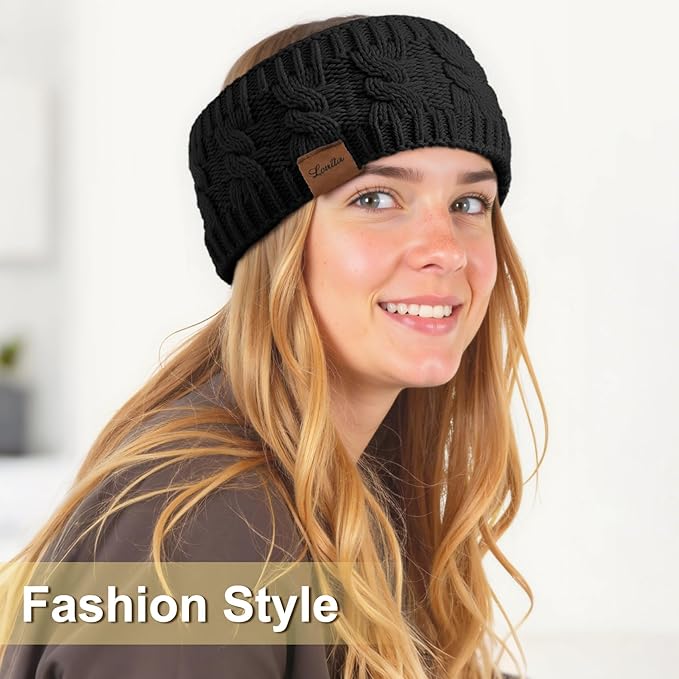 Loritta 2 Pack Headbands for Women Winter Warm Cable Knit Ear Warmer Thick Head Wrap Fuzzy Fleece Lined Gifts