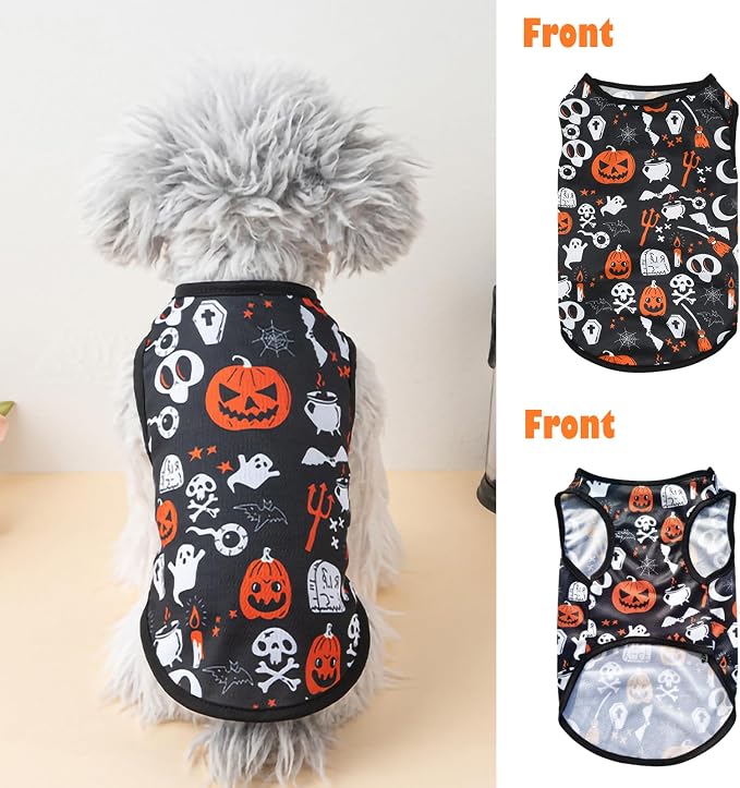 6 Pack Halloween Dog Clothes for Small Dogs, Soft and Breathable Puppy Kitten Dog Shirts for Pet Cats, Dogs' T-Shirts Apparel Sleeveless Vests for Yorkies (Happy Halloween, Large)