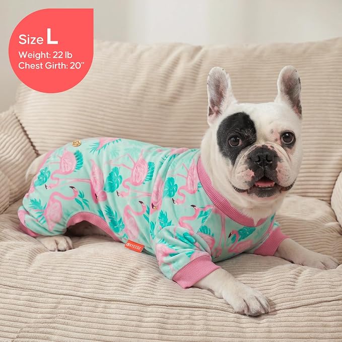 KYEESE Velvet Dog Pajamas for Small Dogs Soft Onesie Shirt, Flamingo | 4-Way Stretch, Lightweight & Breathable, Reduces Shedding, Gentle on Sensitive Skin, Recovery Support, Easy Potty Breaks