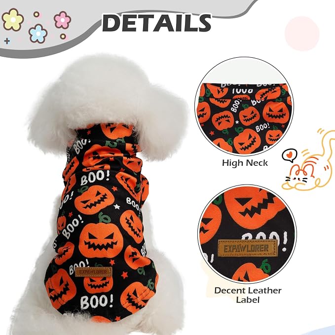 Halloween Cat Sweater Warm Fleece Pet Clothes for Cats Only | Soft Cat Vest Puppy Hoodie Coat, Fall Cold Winter Sweatshirt Pullover Clothing also for Small Dogs, Pumpkin L