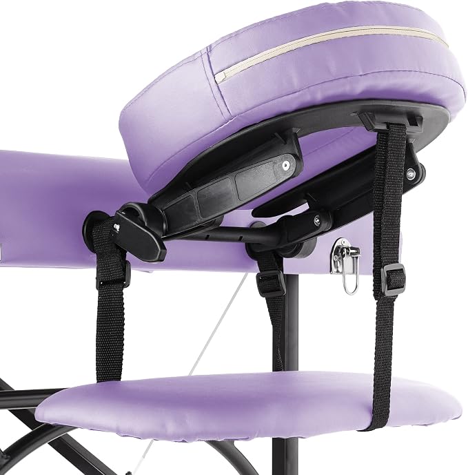 Saloniture Professional Portable Lightweight Tri-Fold Massage Table with Aluminum Legs - Includes Headrest, Face Cradle, Armrests and Carrying Case, Lavender