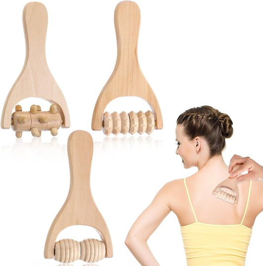 Abeillo 3Pcs Wood Therapy Massage Tools Wooden Massage Rollers, Hand Massage Tools Manual Muscle Roller Stick for Relaxes Thigh, Leg, Hands Full Body Muscle Men Women