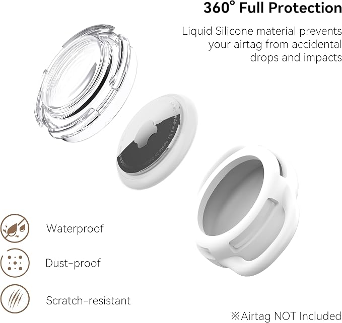 Waterproof AirTag Holder for Dog Collar, Soft Slide-On Dog AirTag Holder | Full-Body Protection, No-Dangle Fit, Ultra-Durable, Lightweight, Tool-Free Installation, Clear Cover, Fits Dog & Cat Collars