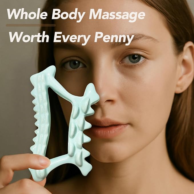 Teeth Shaped Ceramic Massage Tool for Head Face Neck Arm Back Leg|Effective Head Scalp Comb|Trigger Point Massager Tool|Ceramic Whole Body Gua Sha Facial Tools for Relaxing Beauty Youth (Green)