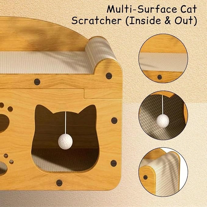 3-in-1 Scratcher Cat House – Save Your Furniture Combines Play Cave, Cozy Bed & Scratching Pad. Durable Cardboard, Reduces Stress. Ideal for Indoor Cats Who Love to Scratch, Play & Nap (MD-CAT1)