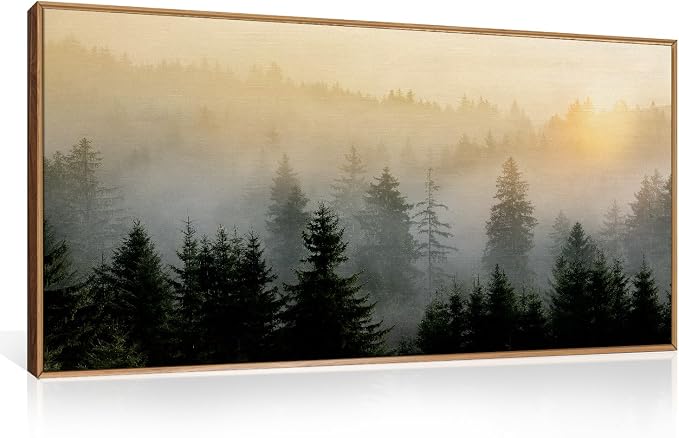 FWIEXA Misty Forest Wall Art Set Framed, Large Mountains Canvas Wall Decor, Green Nature Wall Painting, Foggy Tree Landscape Artwork 20x40 Inches for Living Room, Bedroom, Office, Gift