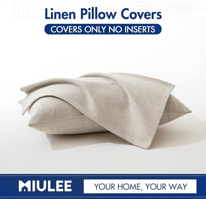 MIULEE Pack of 2 Decorative Linen Burlap Textured Pillow Covers Farmhouse Boho Accent Lumbar Pillowcases Spring Home Decor for Couch Sofa Bedroom Living Room 12x20 Inch Taupe