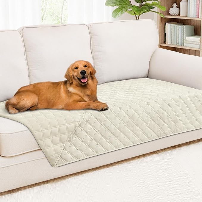 Smiry Waterproof Reversible Pet Couch Covers for Dogs | Pet Friendly, Soft Fabric, Washable Sofa Furniture Protector for Dogs Cat Kids, Checkered (40"x70", Beige/Beige)